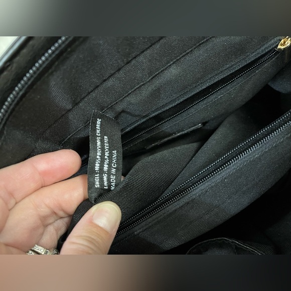 Crossi Black Faux Ostrich Black Handbag with Bow Shoulder Strap Crossbody - Picture 9 of 11